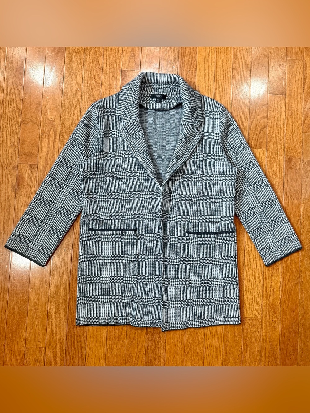 J.Crew Women’s XS Sophie Open Front Sweater Blazer Jacket Glen Plaid Merino Wool